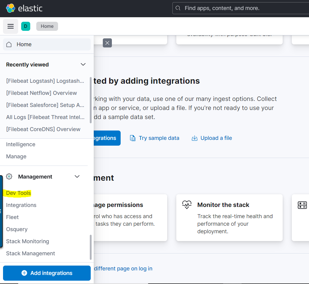 Setting up Kibana to view logs and dashboard